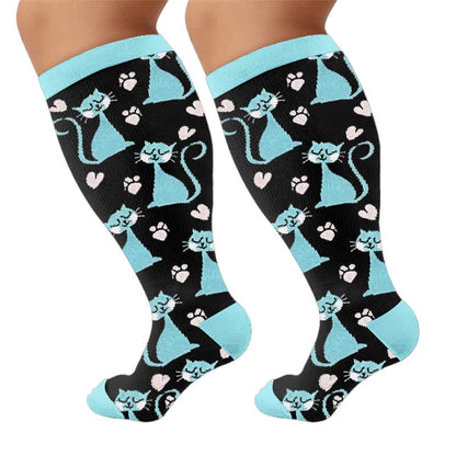 Plus Size Pink Stripe Cat Compression Socks - image 10