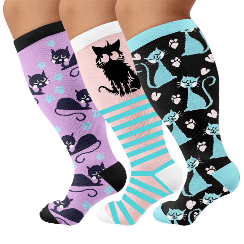 Plus Size Pink Stripe Cat Compression Socks - image 7