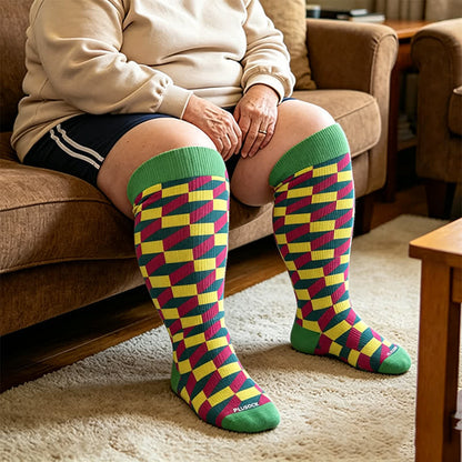 Plus Size Color Block Stripes Compression Socks - Green(1 Pair) - 4XL - image 3