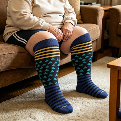 Plus Size Color Block Stripes Compression Socks - Blue(1 Pair) - 4XL - image 1