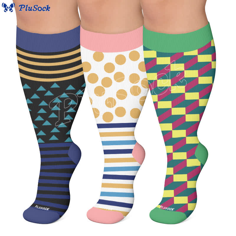Plus Size Color Block Stripes Compression Socks - image 0