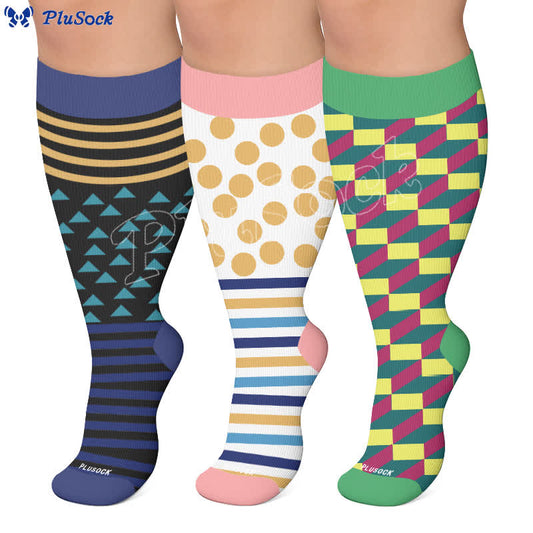 Plus Size Color Block Stripes Compression Socks - image 0