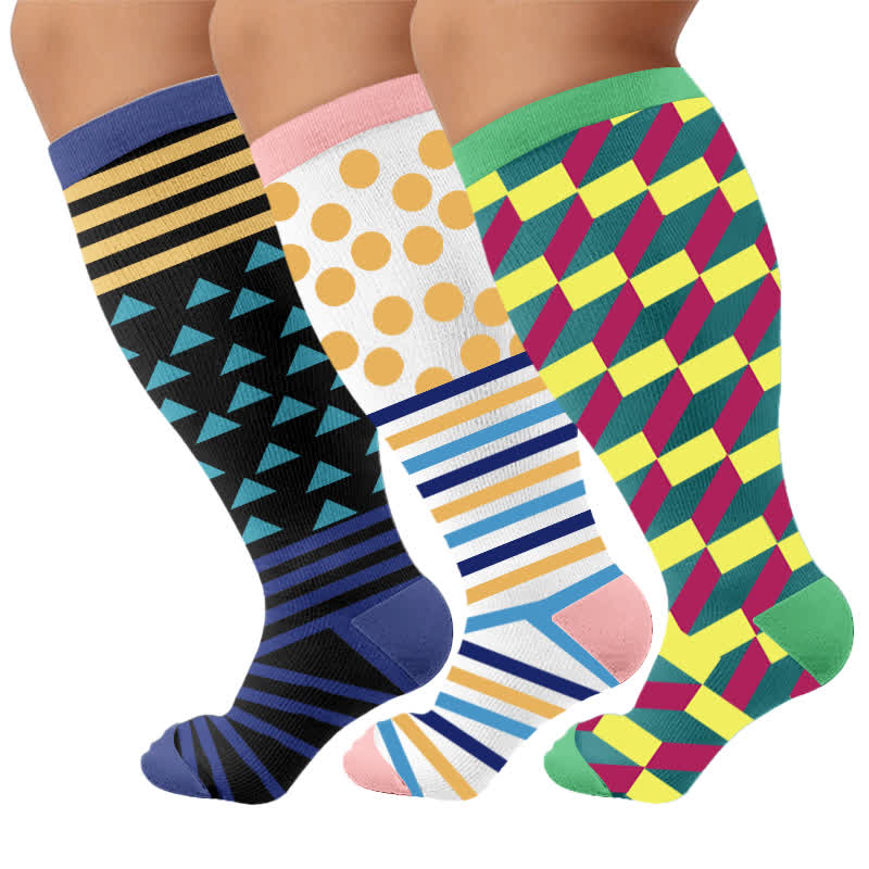 Plus Size Color Block Stripes Compression Socks - image 7