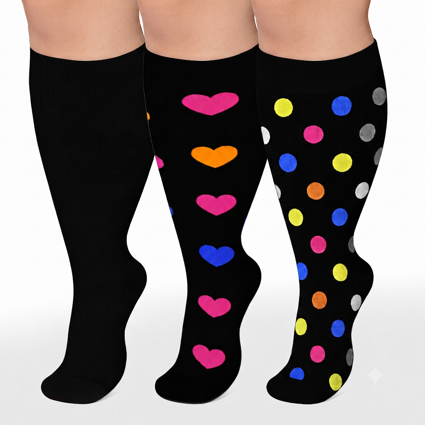 Plus Size Heart Pop Dot Compression Socks(3 Pairs) - image 0