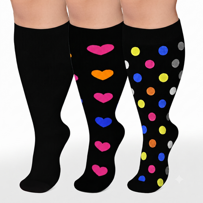 Plus Size Heart Pop Dot Compression Socks(3 Pairs) - image 0