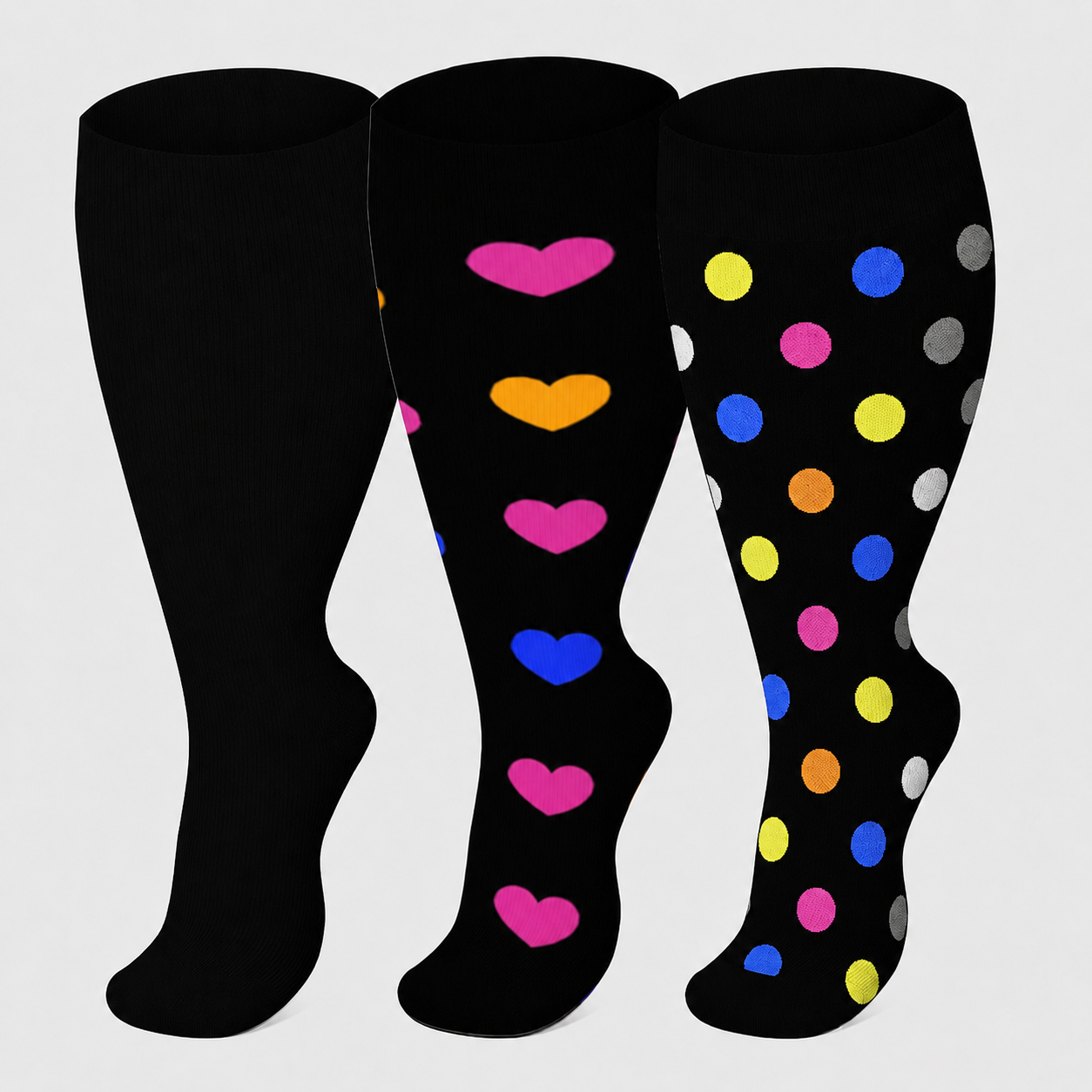 Plus Size Heart Pop Dot Compression Socks(3 Pairs) - Multicolor - 4XL - image 3