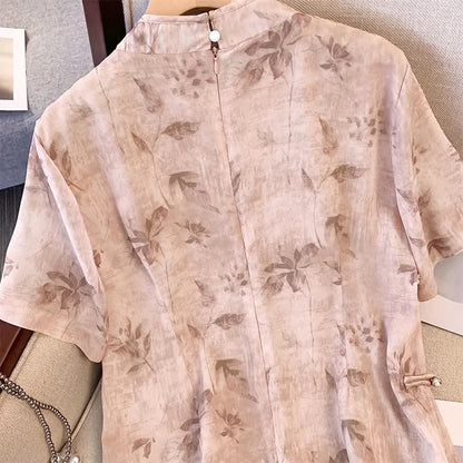 Floral Mandarin Collar Short Sleeve Midi Dress - image 2