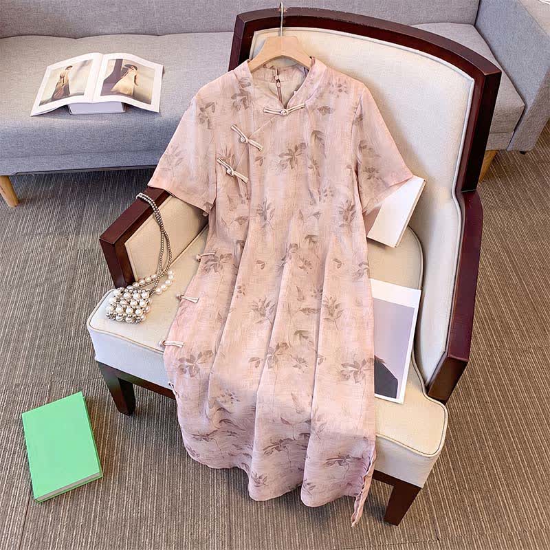 Floral Mandarin Collar Short Sleeve Midi Dress - image 7