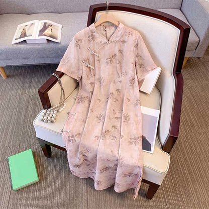 Floral Mandarin Collar Short Sleeve Midi Dress - image 7