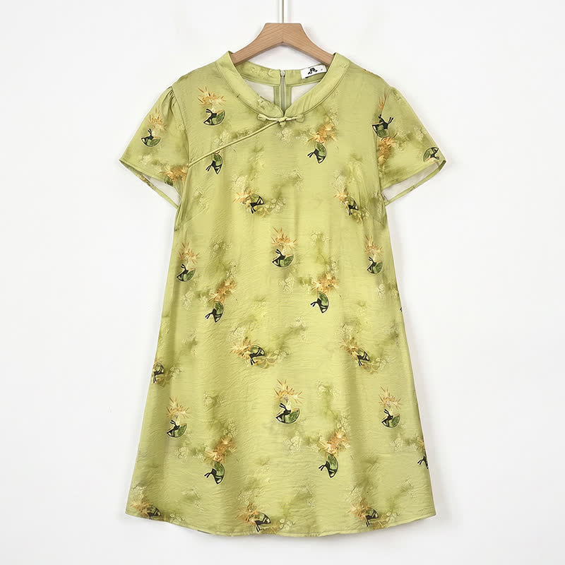 Plus-Size Floral Mandarin Collar Tunic Blouse - Yellow - 6XL - image 0
