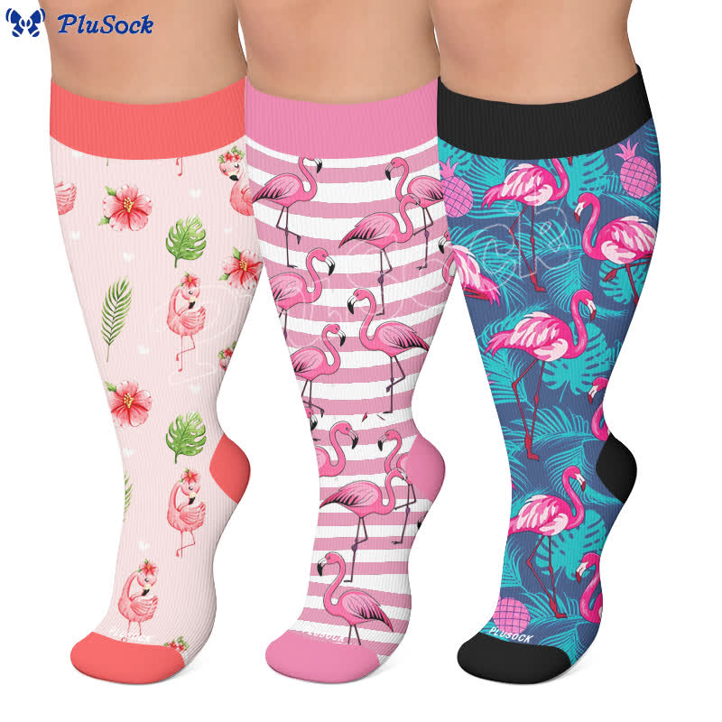 Plus Size Flamingo Stripe Compression Socks - image 0