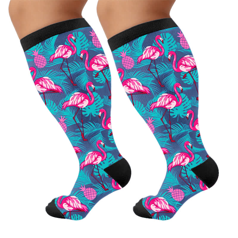 Plus Size Flamingo Stripe Compression Socks - image 10