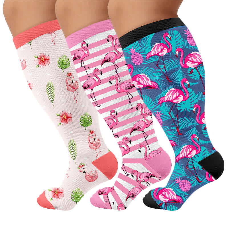 Plus Size Flamingo Stripe Compression Socks - image 7
