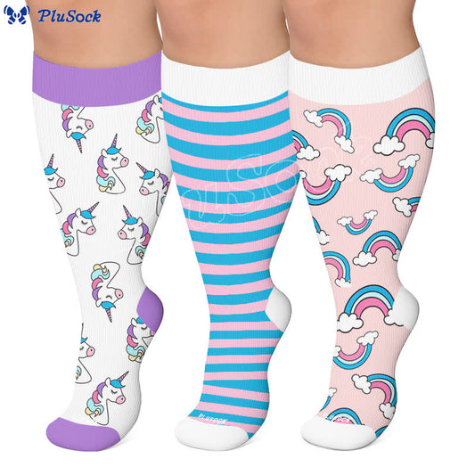 Plus Size Colorful Unicorn Compression Socks - image 0