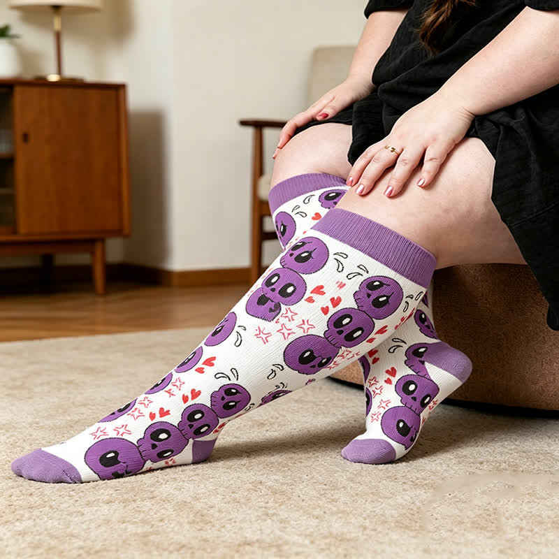 Plus Size Skull Alien Compression Socks - Purple - 4XL - image 2