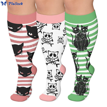 Plus Size Green Cat Stripe Compression Socks - image 0