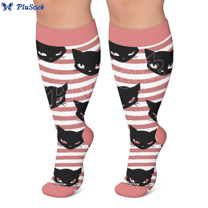 Plus Size Green Cat Stripe Compression Socks - image 4