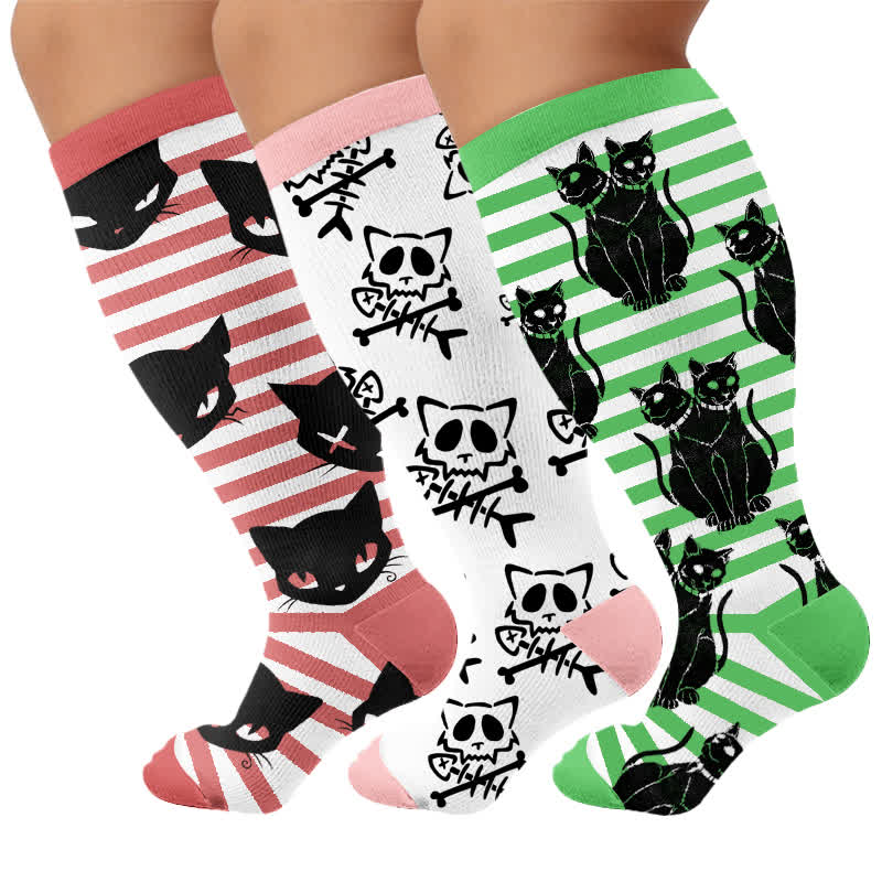 Plus Size Green Cat Stripe Compression Socks - image 7
