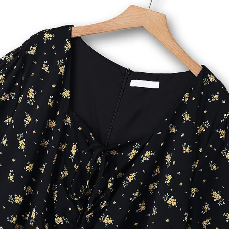 Plus Size Ditsy Floral Tie Neck Ruffle Hem Midi Dress - image 1