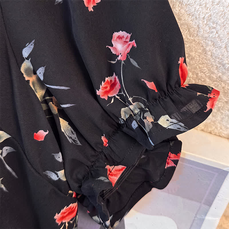 Plus Size Black Floral Midi Dress - image 2