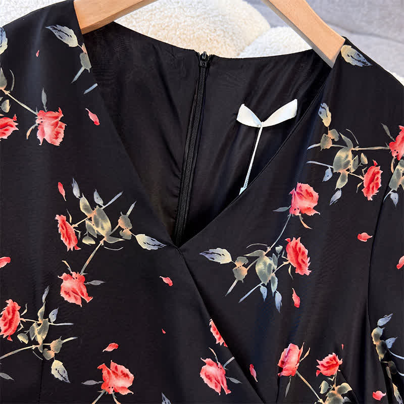 Plus Size Black Floral Midi Dress - image 1