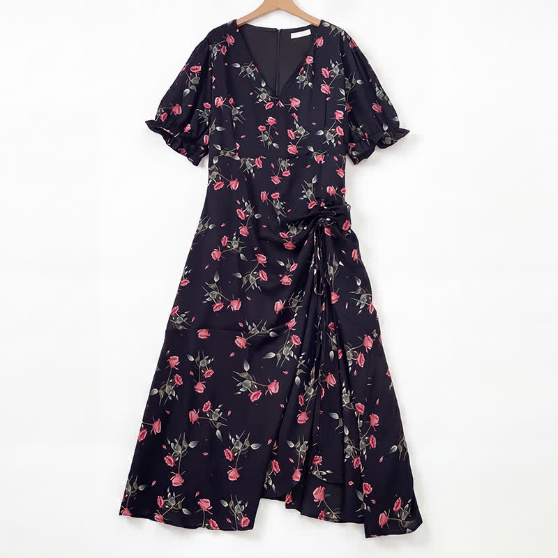 Plus Size Black Floral Midi Dress - Black - 6XL - image 0
