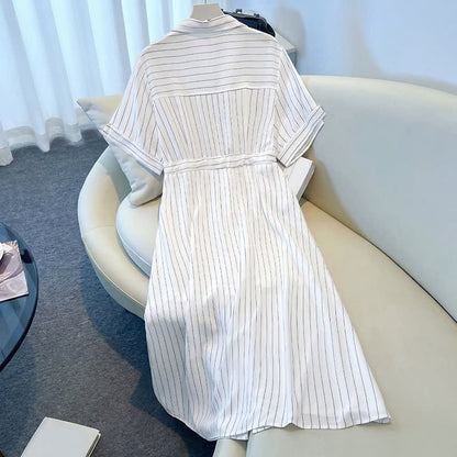 Plus-Size Striped Belted Skirt Midi Dress - image 6