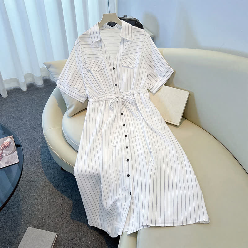 Plus-Size Striped Belted Skirt Midi Dress - image 5