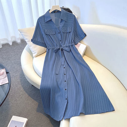 Plus-Size Striped Belted Skirt Midi Dress - image 7