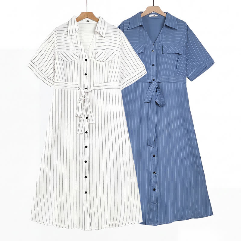 Plus-Size Striped Belted Skirt Midi Dress - image 0