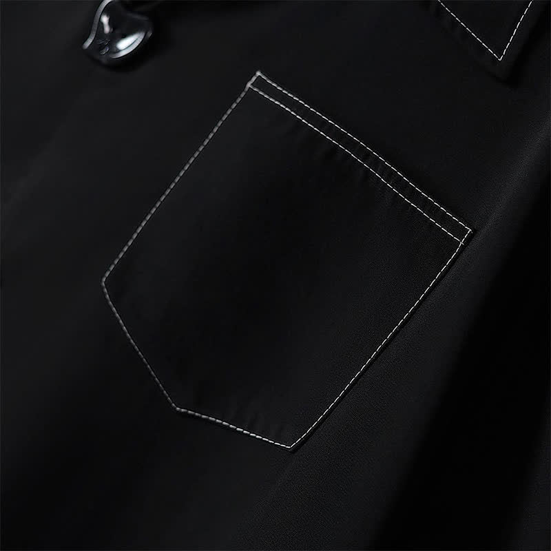 Plus Size Contrast Stitch Camp Collar Shirt Blouse - image 4