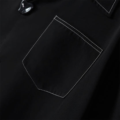Plus Size Contrast Stitch Camp Collar Shirt Blouse - image 4