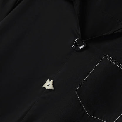 Plus Size Contrast Stitch Camp Collar Shirt Blouse - image 3