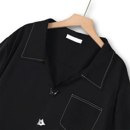 Plus Size Contrast Stitch Camp Collar Shirt Blouse - image 1