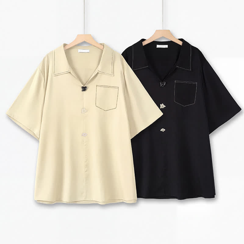 Plus Size Contrast Stitch Camp Collar Shirt Blouse - image 0