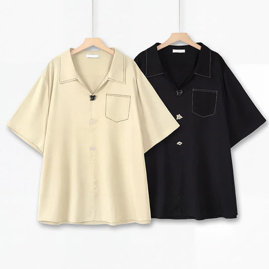 Plus Size Contrast Stitch Camp Collar Shirt Blouse - image 0