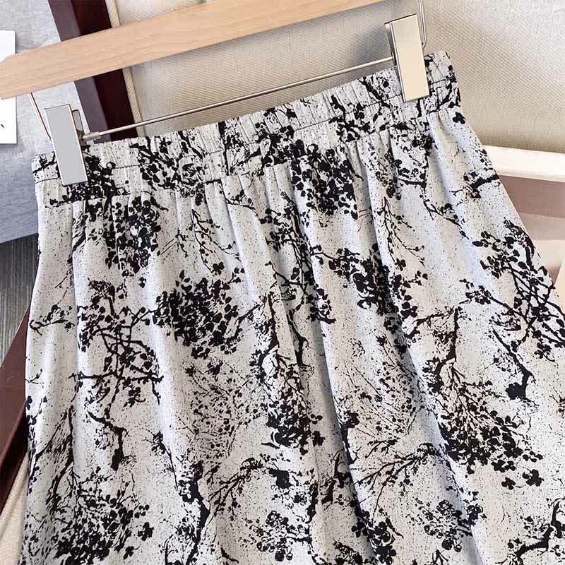 Plus Size Ink Floral Knot Detail Top And Skirt Set - image 2