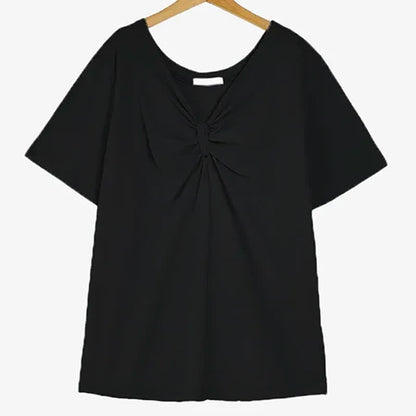 Plus Size Twist Front V Neck Cotton Stretch Blouse - Black - 6XL - image 5