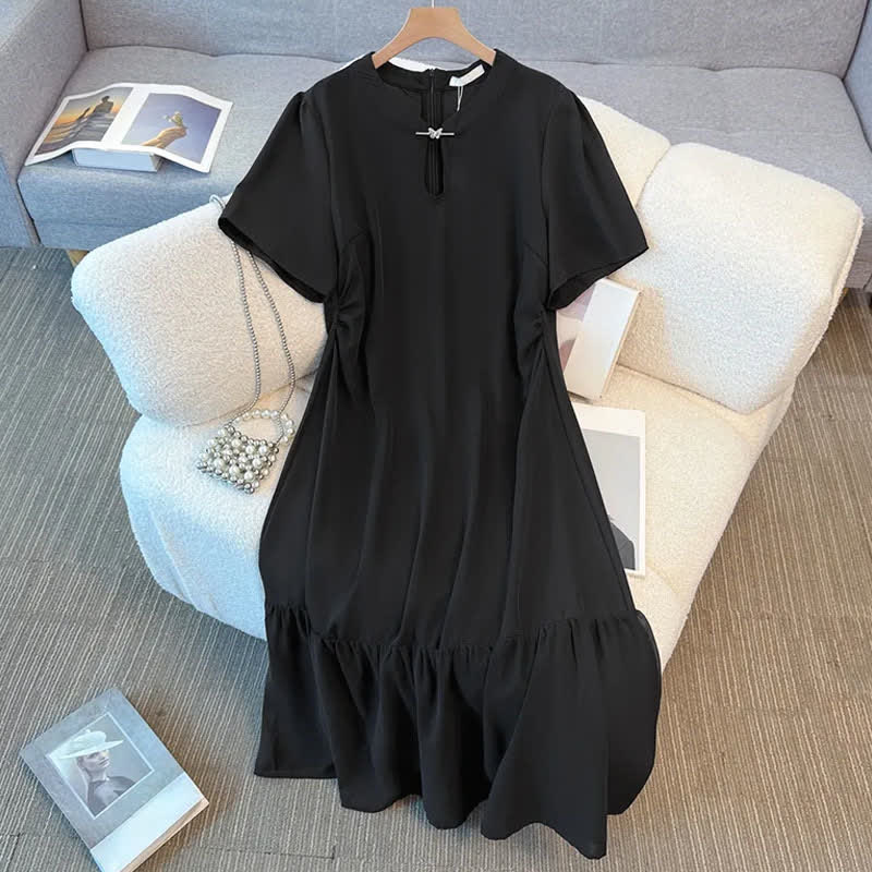 Plus Size Elegant Keyhole Neck Ruffle Hem Midi Dress - image 6