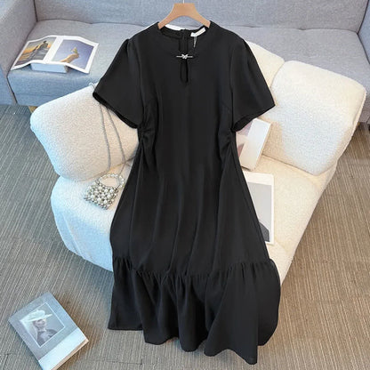 Plus Size Elegant Keyhole Neck Ruffle Hem Midi Dress - image 6