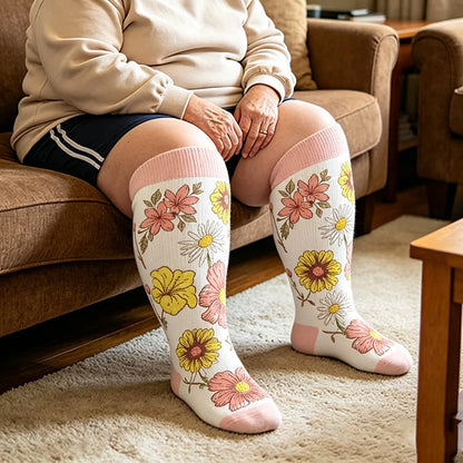 Plus Size Pastel Bloom Compression Socks - White - 4XL(1 Pair) - image 3