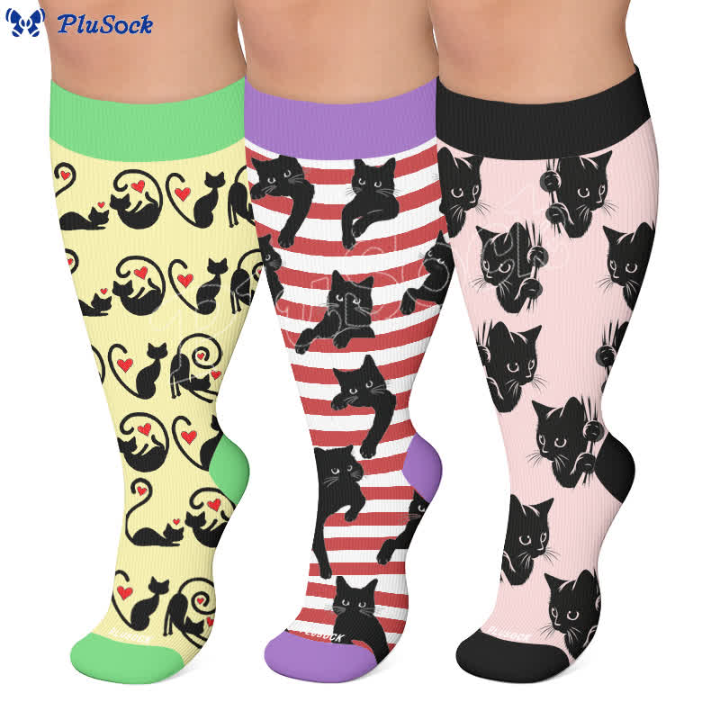 Plus Size Red Stripe Cat Compression Socks - image 0