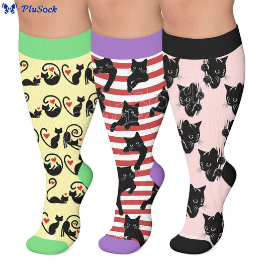 Plus Size Red Stripe Cat Compression Socks - image 0