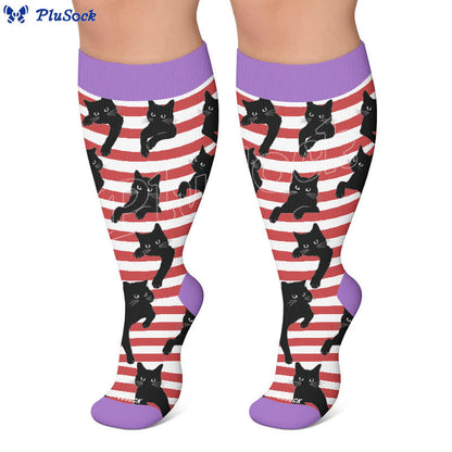 Plus Size Red Stripe Cat Compression Socks - image 5