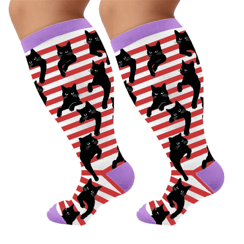 Plus Size Red Stripe Cat Compression Socks - image 9