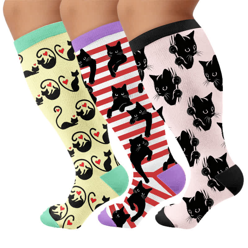 Plus Size Red Stripe Cat Compression Socks - image 7