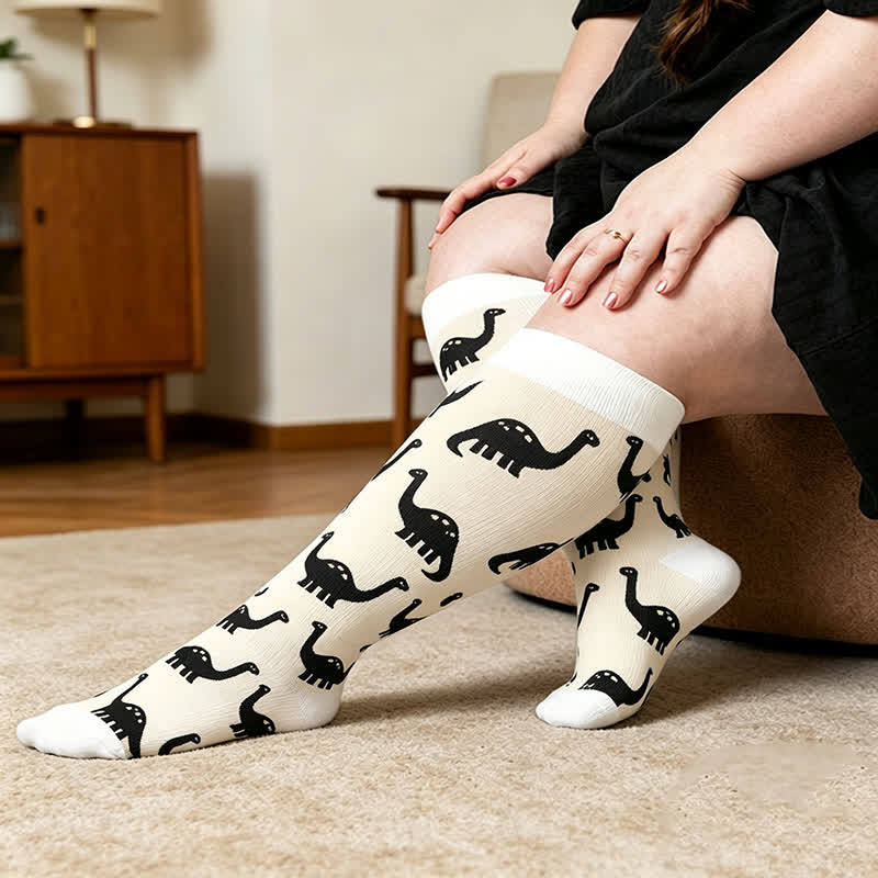 Plus Size Colorblock Animal Compression Socks - Apricot - 4XL - image 1