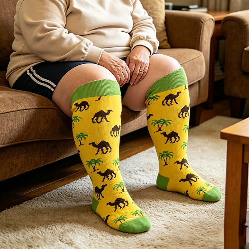 Plus Size Camel Palm Compression Socks - Yellow - 4XL - image 1