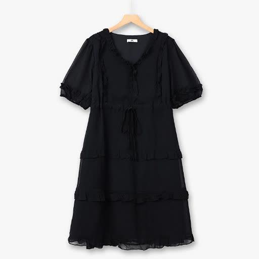 Romantic Plus Size Tiered Ruffle Midi Dress - Black - 7XL - image 1