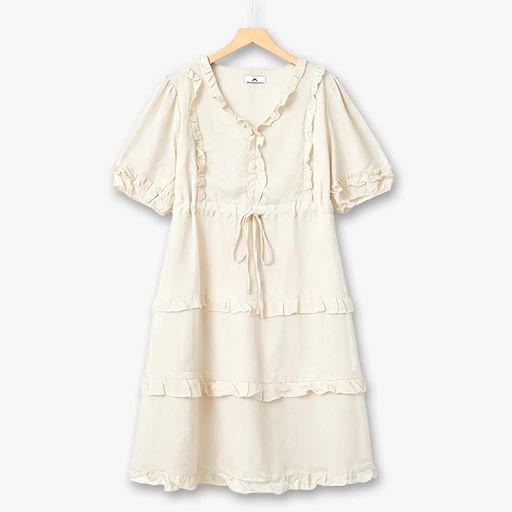 Romantic Plus Size Tiered Ruffle Midi Dress - Beige - 7XL - image 2